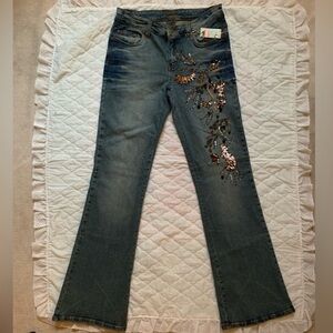 NWT Deadstock Suko Y2K Embellished Sequin Low Rise Flared Jeans Size 5